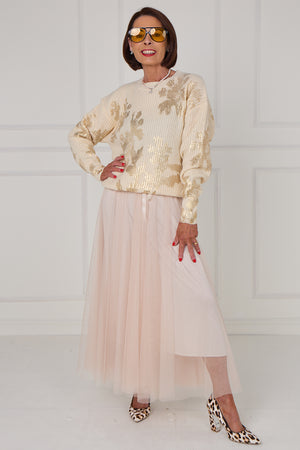 Flora foil knitwear in ecru with gold - Bond Street Store