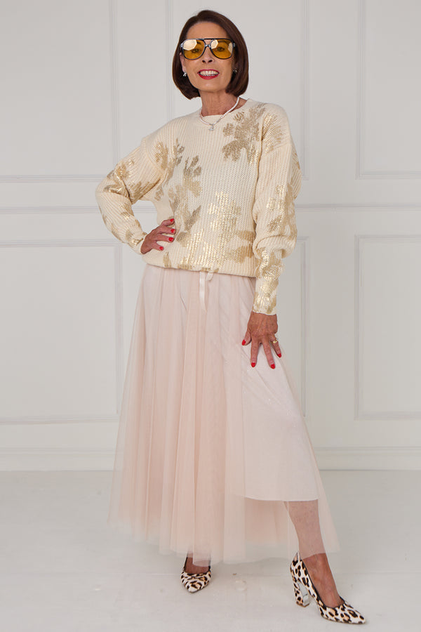 Flora foil knitwear in ecru with gold - Bond Street Store