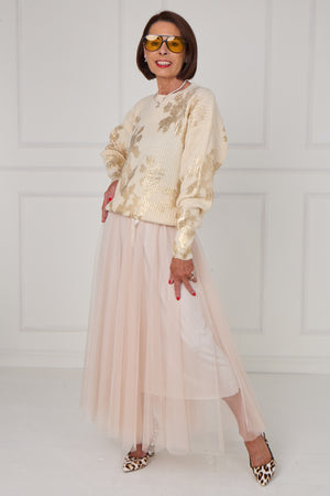 Flora foil knitwear in ecru with gold - Bond Street Store