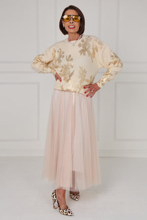 Flora foil knitwear in ecru with gold - Bond Street Store