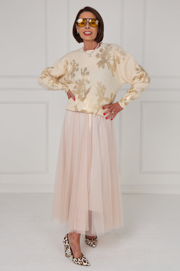 Flora foil knitwear in ecru with gold - Bond Street Store