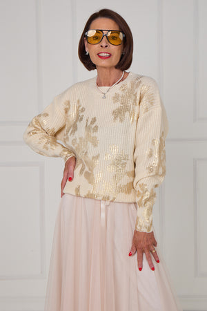 Flora foil knitwear in ecru with gold - Bond Street Store