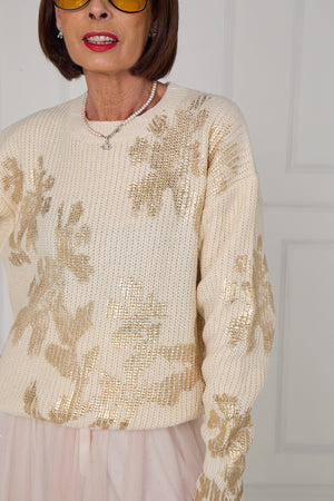 Flora foil knitwear in ecru with gold - Bond Street Store