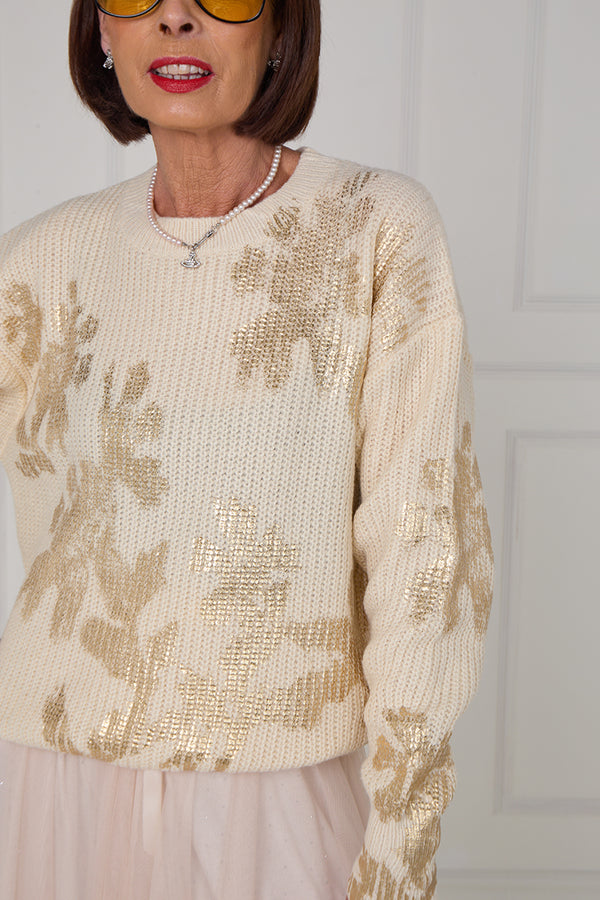 Flora foil knitwear in ecru with gold - Bond Street Store