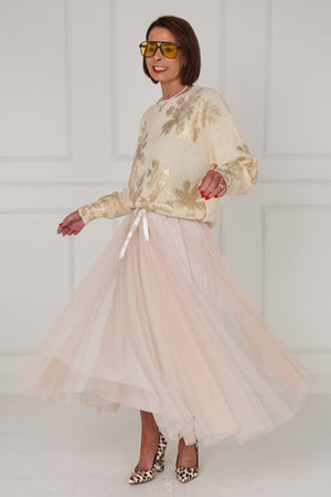 Flora foil knitwear in ecru with gold - Bond Street Store