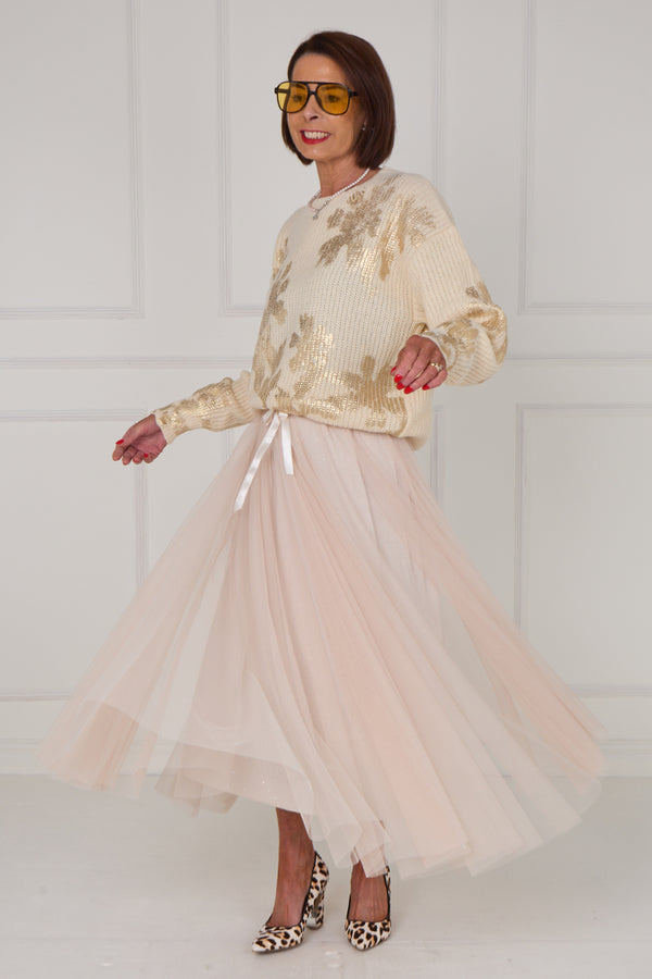 Flora foil knitwear in ecru with gold - Bond Street Store