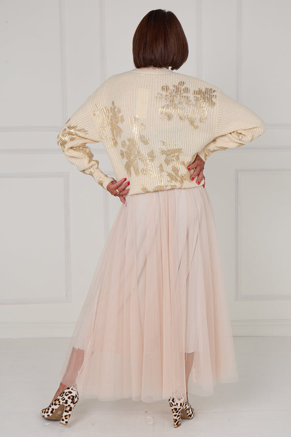 Flora foil knitwear in ecru with gold - Bond Street Store