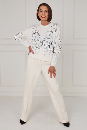 Alice embellished flower knitwear in ecru - Bond Street Store