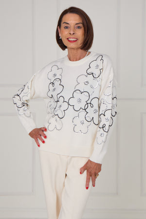 Alice embellished flower knitwear in ecru - Bond Street Store