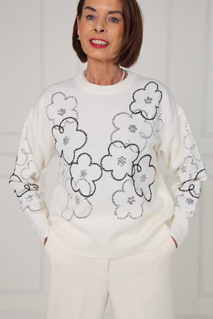 Alice embellished flower knitwear in ecru - Bond Street Store