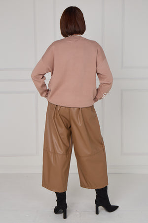 Lucy embroidered swirl flower knitwear in Mocha