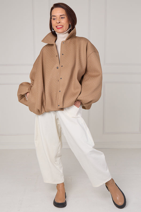 Tina exclusive diamante studded jacket in camel