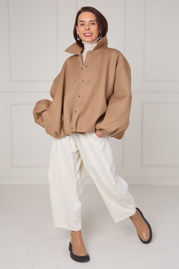 Tina exclusive diamante studded jacket in camel