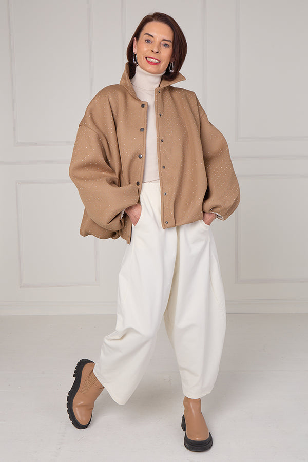 Tina exclusive diamante studded jacket in camel