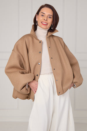 Tina exclusive diamante studded jacket in camel