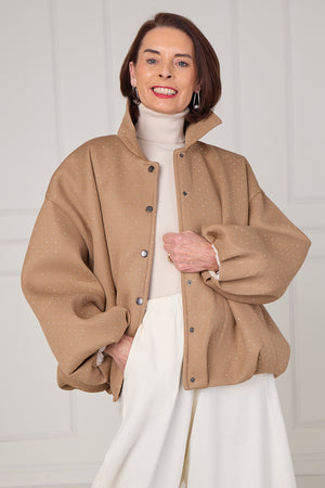 Tina exclusive diamante studded jacket in camel