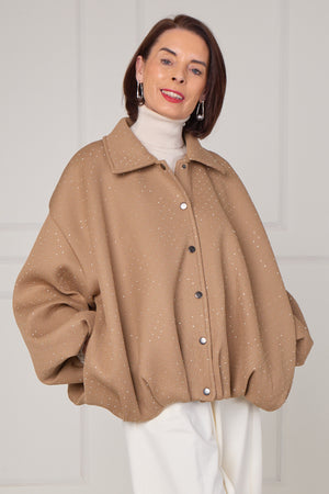 Tina exclusive diamante studded jacket in camel