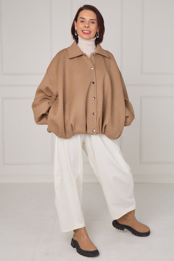 Tina exclusive diamante studded jacket in camel