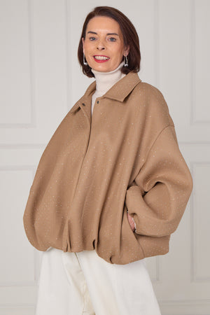 Tina exclusive diamante studded jacket in camel