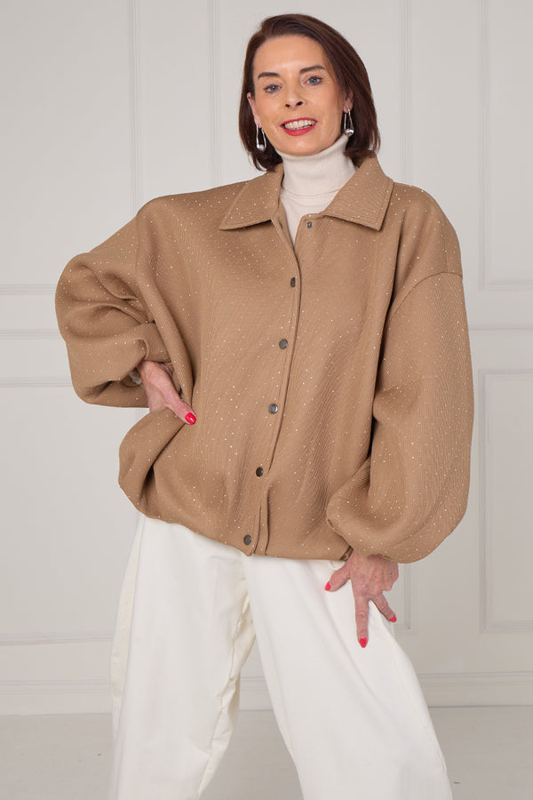 Tina exclusive diamante studded jacket in camel