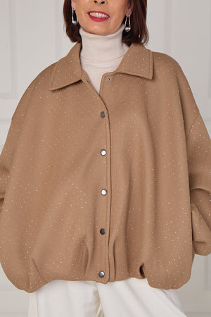 Tina exclusive diamante studded jacket in camel