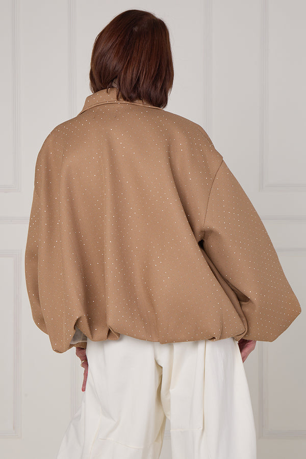 Tina exclusive diamante studded jacket in camel
