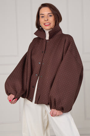 Tina exclusive diamante studded jacket in chocolate