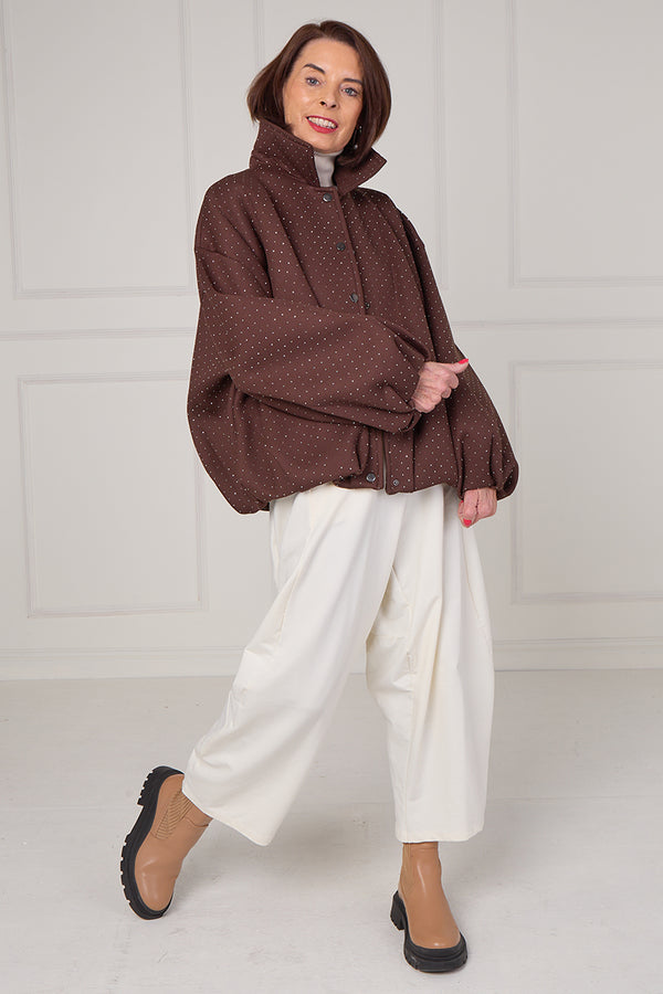 Tina exclusive diamante studded jacket in chocolate