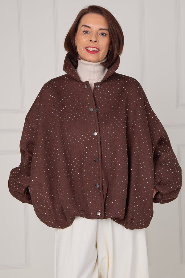 Tina exclusive diamante studded jacket in chocolate