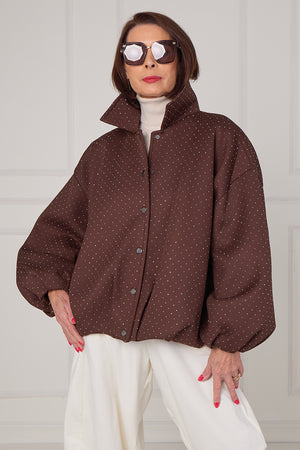 Tina exclusive diamante studded jacket in chocolate