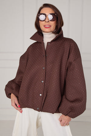 Tina exclusive diamante studded jacket in chocolate