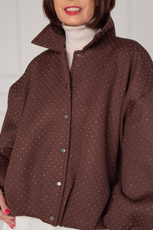 Tina exclusive diamante studded jacket in chocolate