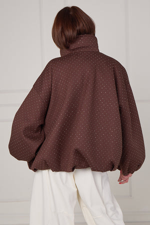 Tina exclusive diamante studded jacket in chocolate