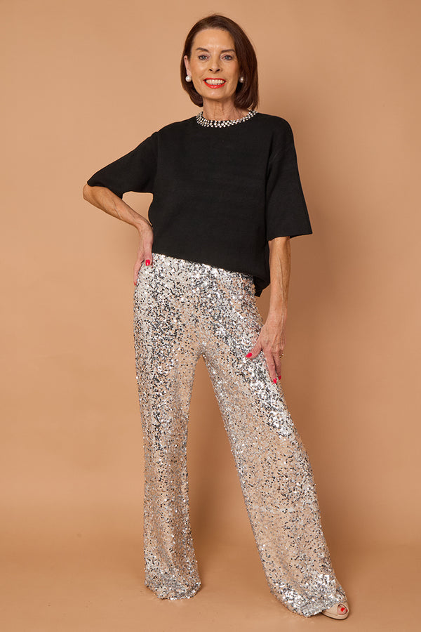 Monroe embellished diamante trousers in silver