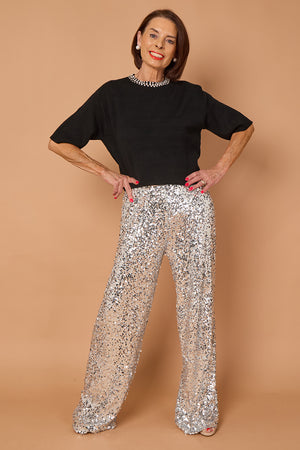 Monroe embellished diamante trousers in silver