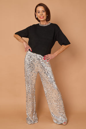 Monroe embellished diamante trousers in silver
