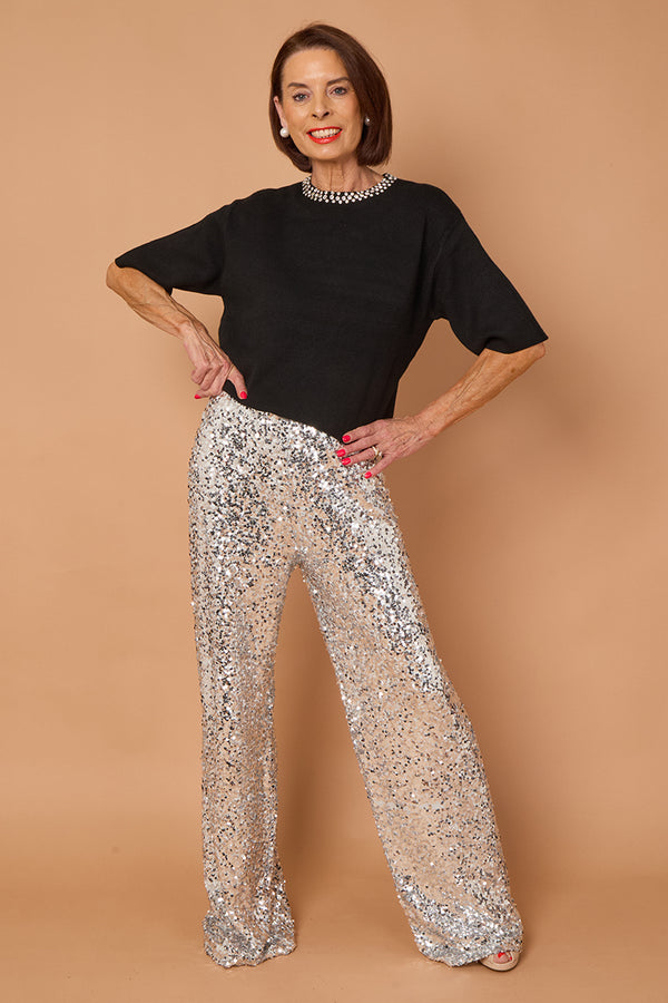 Monroe embellished diamante trousers in silver