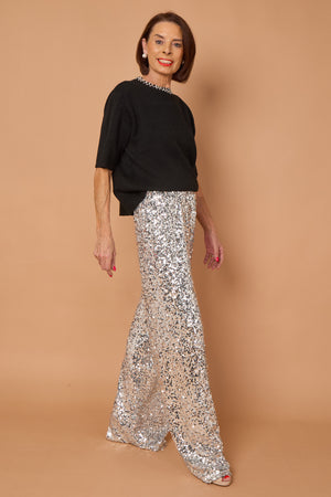 Monroe embellished diamante trousers in silver