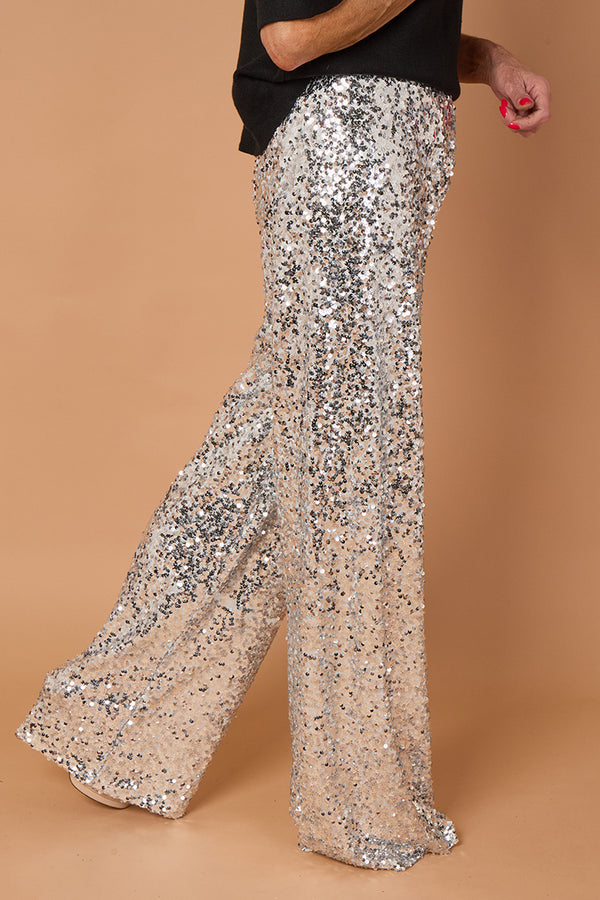 Monroe embellished diamante trousers in silver