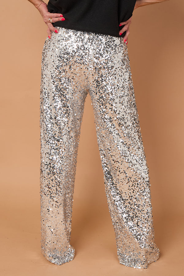 Monroe embellished diamante trousers in silver