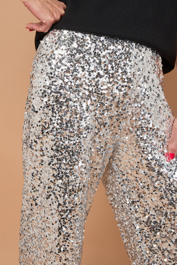 Monroe embellished diamante trousers in silver