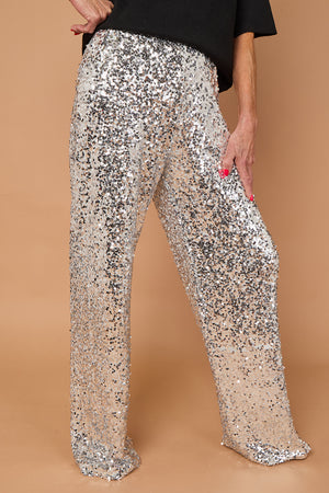 Monroe embellished diamante trousers in silver