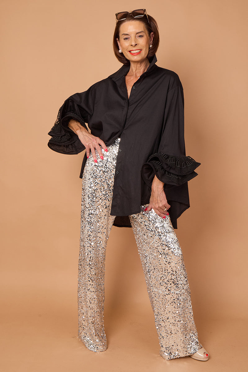 Goodwin embroided ruffle shirt in Black