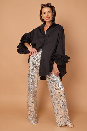 Goodwin embroided ruffle shirt in Black