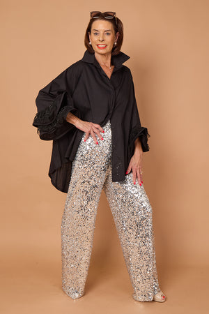 Goodwin embroided ruffle shirt in Black