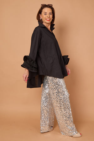 Goodwin embroided ruffle shirt in Black