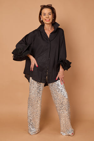 Goodwin embroided ruffle shirt in Black