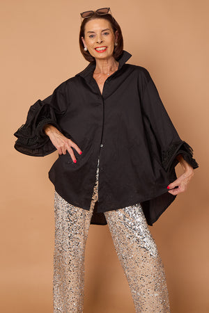 Goodwin embroided ruffle shirt in Black