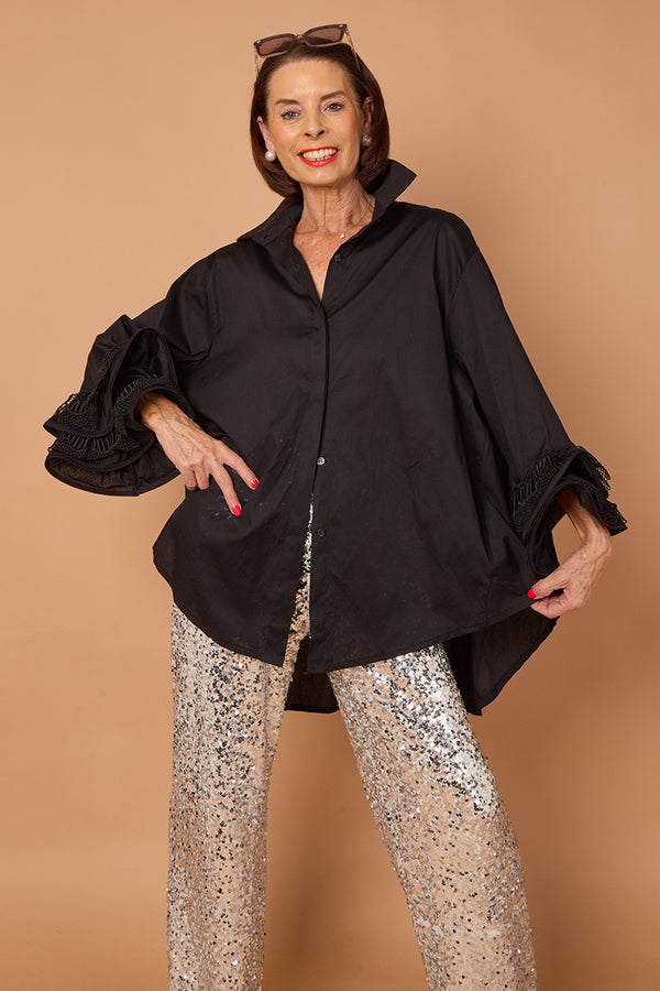 Goodwin embroided ruffle shirt in Black