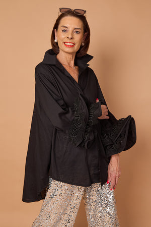 Goodwin embroided ruffle shirt in Black